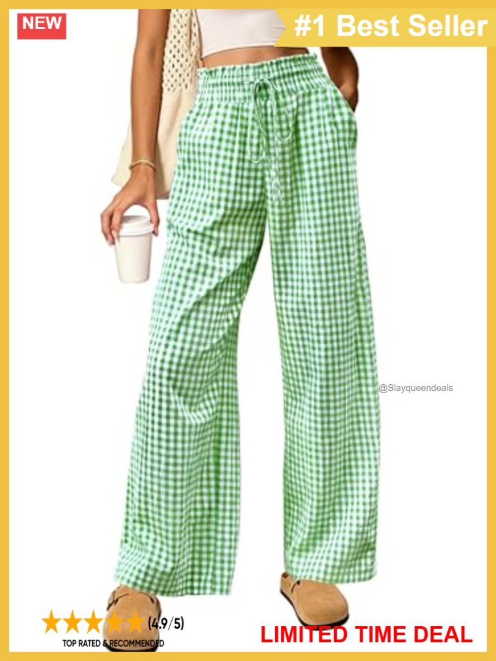 100% Cotton Gingham Striped Ruffle High Waist Pajama Pant Bottom